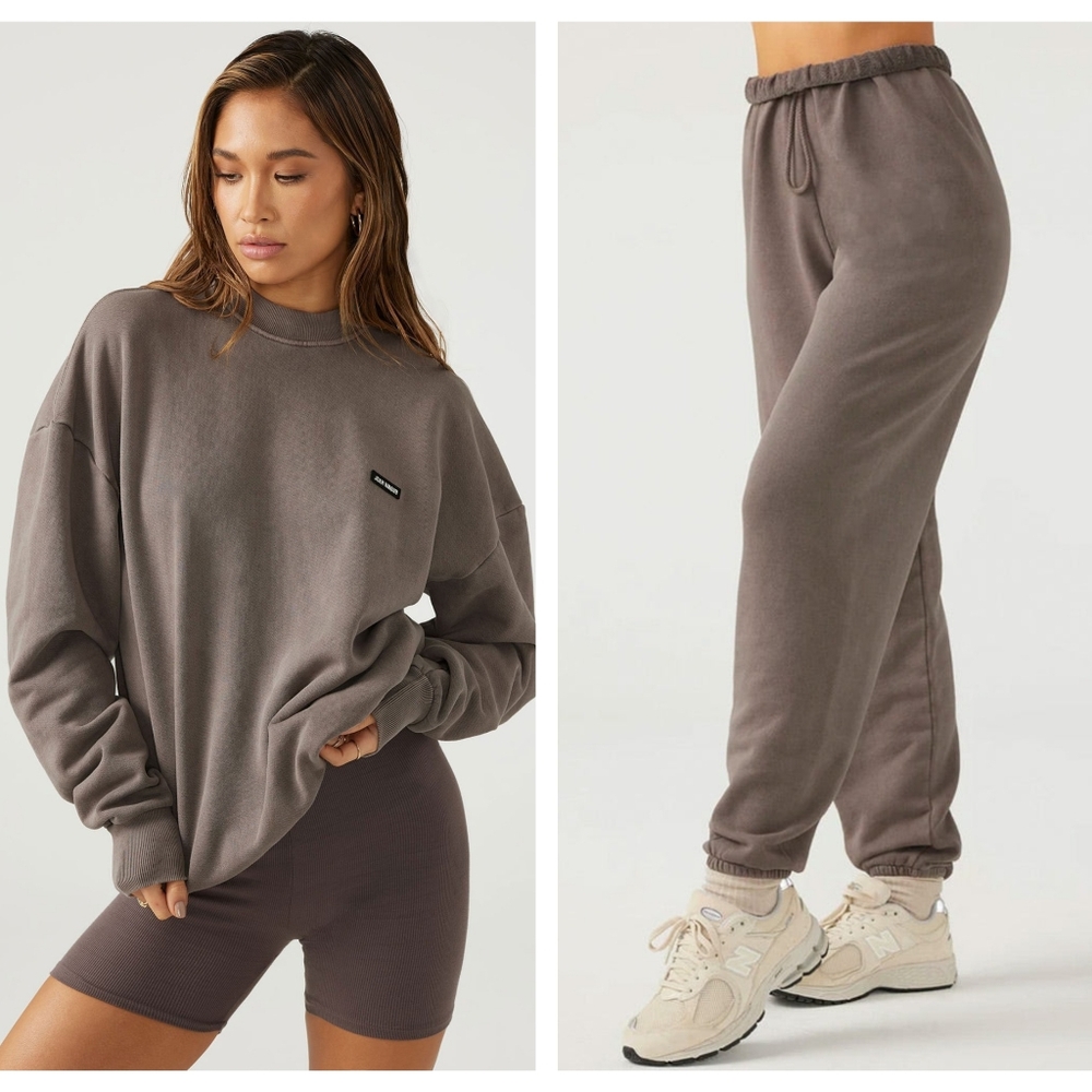Joah Brown Brown Peppercorn Taupe Oversized Sweatshirt Sweatpants Joggers OS M/L